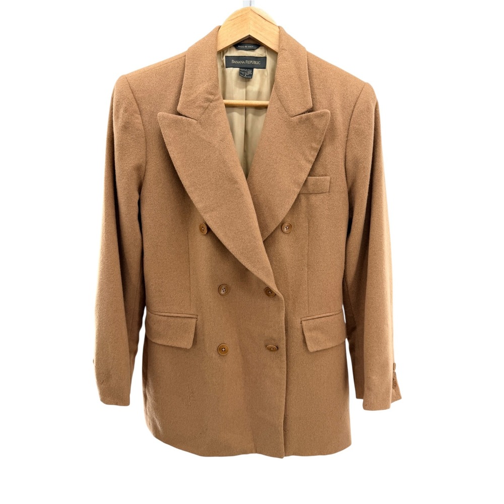 Banana Republic 100% Camel Hair Blazer Made in Italy Tan Double Breasted Size 8